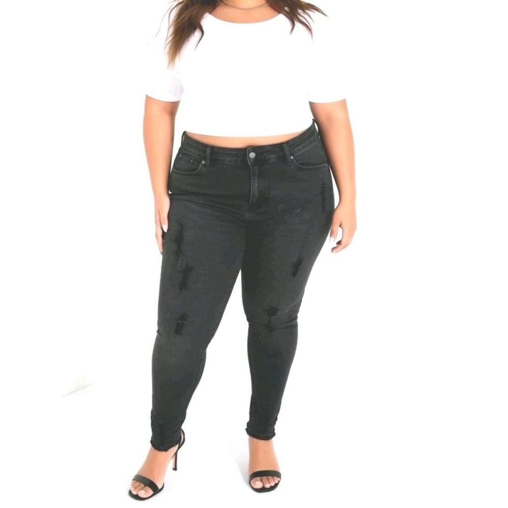 Womens Wax Jean skinny ripped black jeans stretch Size 16 Punk Rock High Waisted